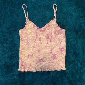 purple & white patterned spaghetti strap tank top teen’s size M